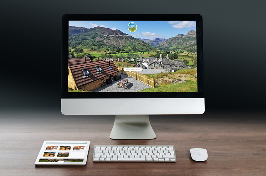 Website designed in Cumbria by Windermere based Iosys for Great Langdale Glamping, Harry Place Farm, a traditional working Lake District fell farm, offers luxury glamping pods